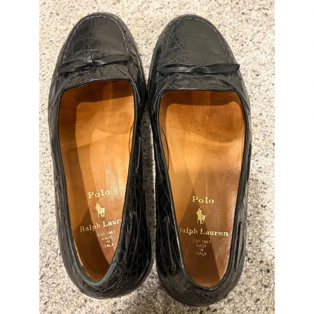 Polo Ralph Lauren Vintage Alligator Embossed Leather Loafers Made in Italy 11B